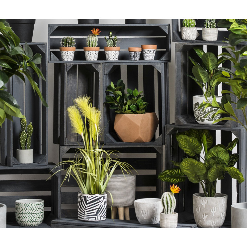Osłonka MALTE cement, 15x15x14cm, BI + LIŚCIE MONSTERA - 5908262446879