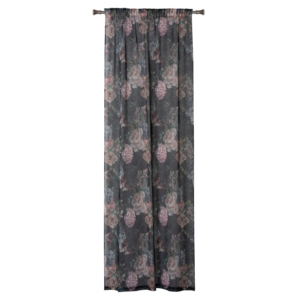 Firana z taśmą HORTENSE, Hortensje 140/260 cm kol czarny/kwiaty - 5903754822018