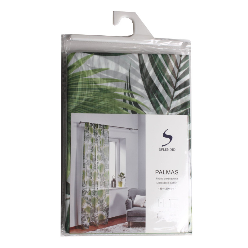 Firana z ukrytymi patkami PALMAS 140x260cm, kol. zielony - 5908262465290