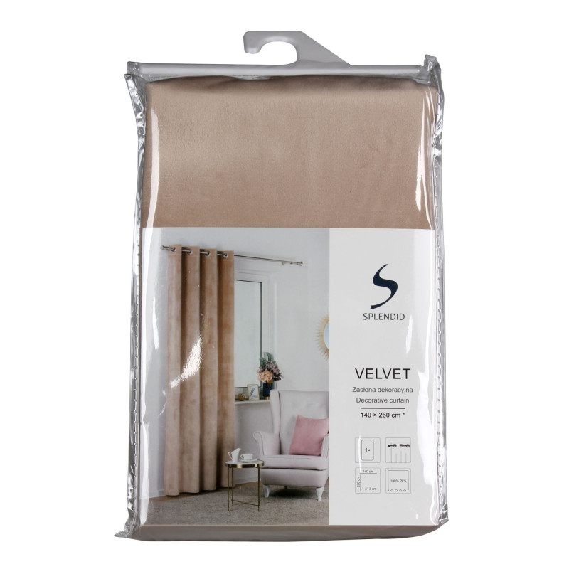 Zasłona z kółkami VELVET 140x260 cm, kolor beżowy - 5908262469601