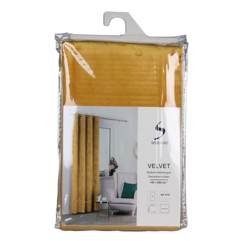 Zasłona z kółkami VELVET 140x260cm, kolor muszardow - 5908262444684