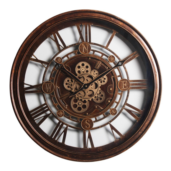 Zegar ścienny AIDEN duży śr. 60x8,5cm ruchome zębatki metal kolor brązowy - 5903754825361