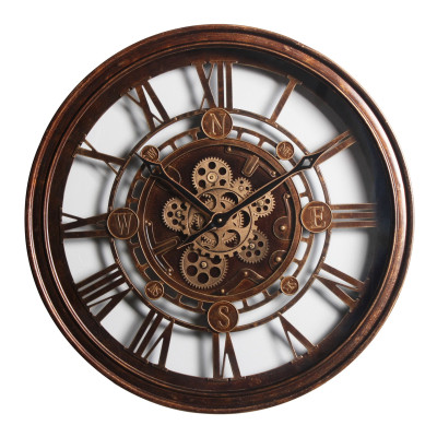 Zegar ścienny AIDEN duży śr. 60x8,5cm ruchome zębatki metal kolor brązowy - 5903754825361
