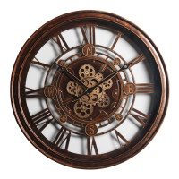 Zegar ścienny AIDEN duży śr. 60x8,5cm ruchome zębatki metal kolor brązowy - 5903754825361