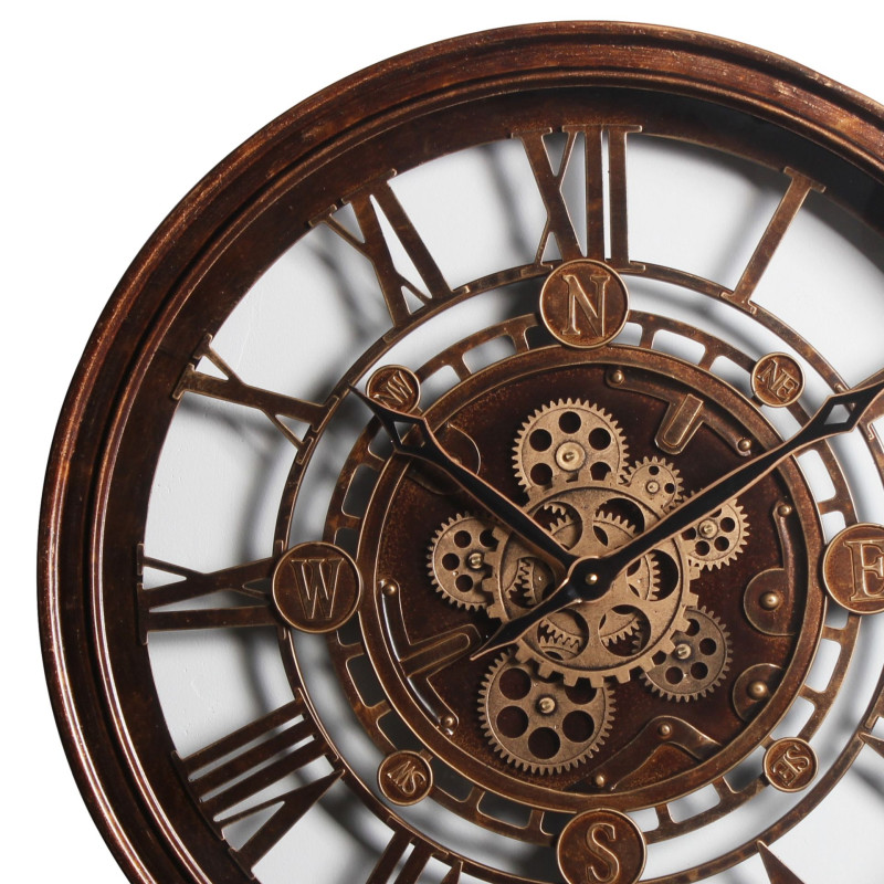 Zegar ścienny AIDEN duży śr. 60x8,5cm ruchome zębatki metal kolor brązowy - 5903754825361