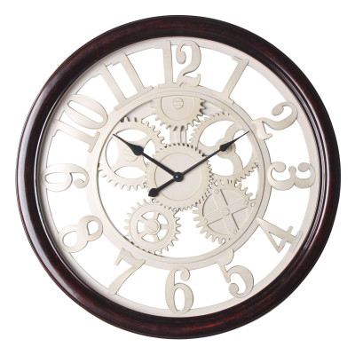 Zegar ścienny BRUNN 59x5 cm cichy mechanizm zębatki brąz beż - 5903754825392