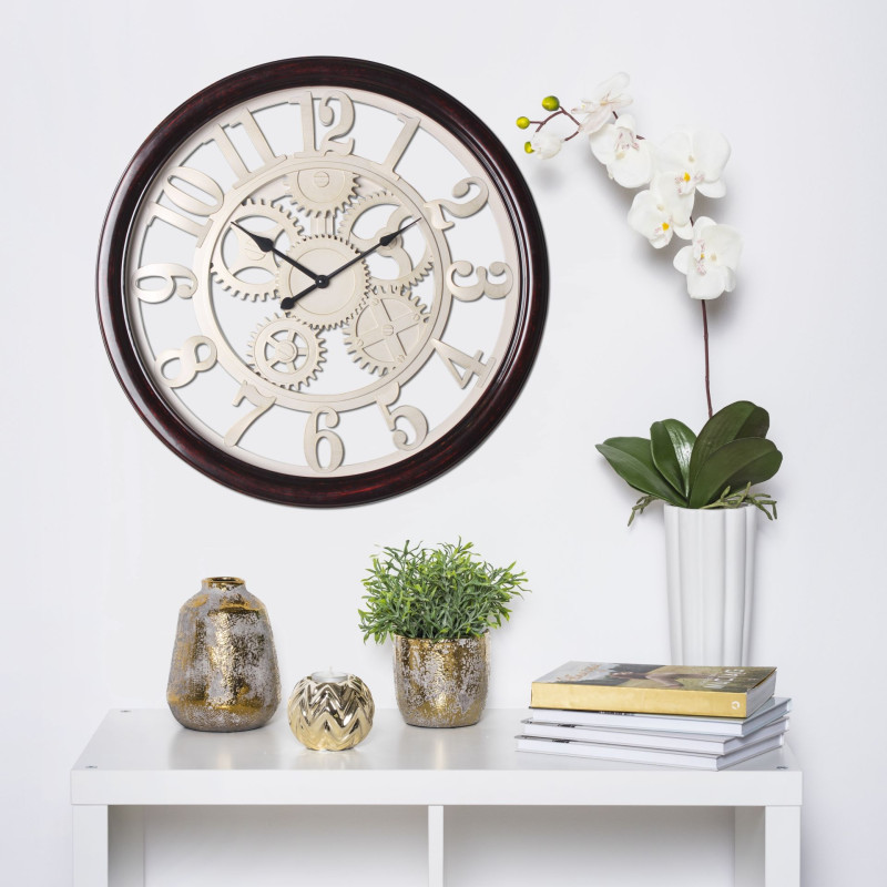 Zegar ścienny BRUNN 59x5 cm cichy mechanizm zębatki brąz beż - 5903754825392