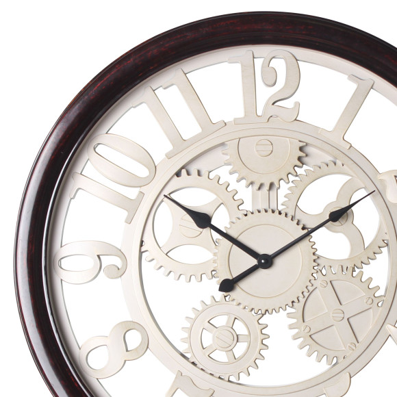 Zegar ścienny BRUNN 59x5 cm cichy mechanizm zębatki brąz beż - 5903754825392