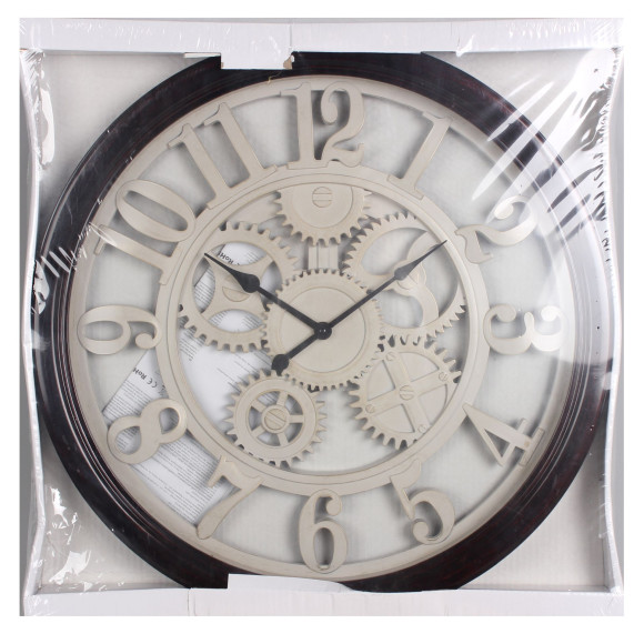 Zegar ścienny BRUNN 59x5 cm cichy mechanizm zębatki brąz beż - 5903754825392