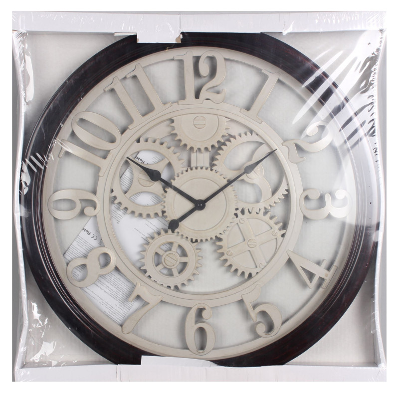 Zegar ścienny BRUNN 59x5 cm cichy mechanizm zębatki brąz beż - 5903754825392