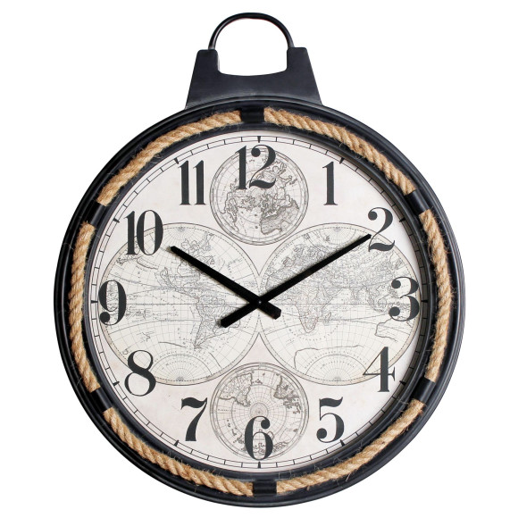 Zegar ścienny Mapa Vasco średnica 53 cm czarny z liną - 5903754816932