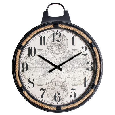 Zegar ścienny Mapa Vasco średnica 53 cm czarny z liną - 5903754816932
