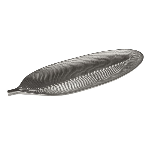 Patera dekoracyjna liść Asuan 40 x 14 cm srebrny - 5903754810725