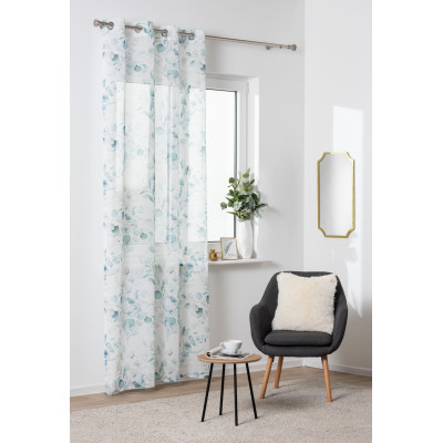 Firana z kółkami ALPINA 140x260cm kol. niebieskie kwiaty listki - 5903754821301