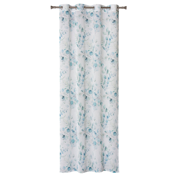 Firana z kółkami ALPINA 140x260cm kol. niebieskie kwiaty listki - 5903754821301