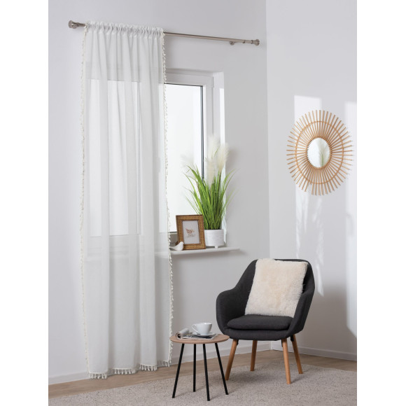 Firanka z tunelem ASENA 140/260 cm, kol. ecru boho frędzle - 5903754820977