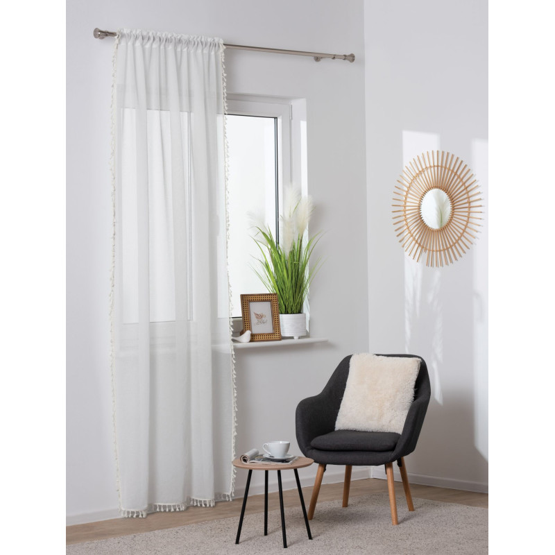 Firanka z tunelem ASENA 140/260 cm, kol. ecru boho frędzle - 5903754820977