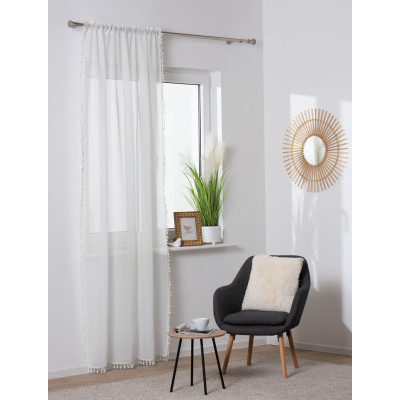 Firanka z tunelem ASENA 140/260 cm, kol. ecru boho frędzle - 5903754820977