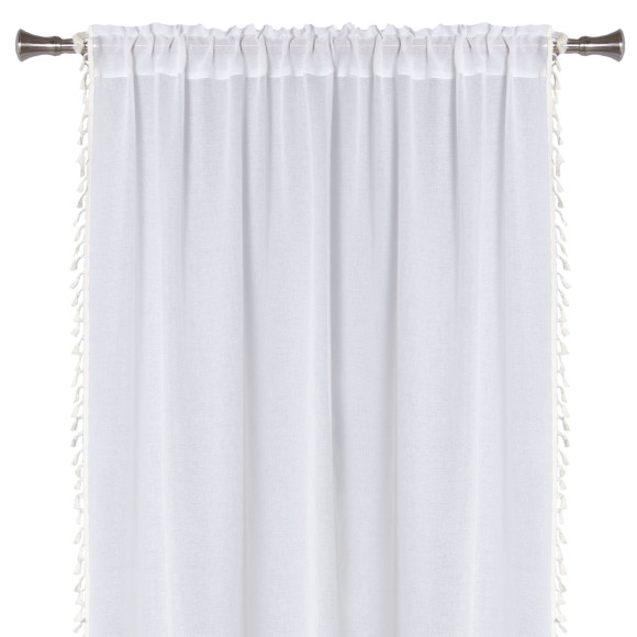 Firanka z tunelem ASENA 140/260 cm, kol. ecru boho frędzle - 5903754820977
