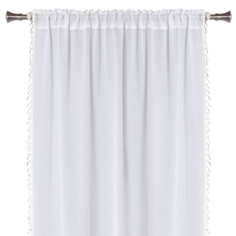 Firanka z tunelem ASENA 140/260 cm, kol. ecru boho frędzle - 5903754820977