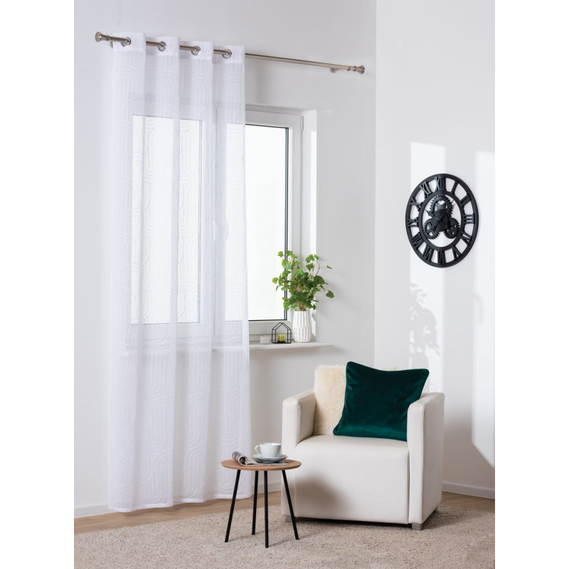 Firana z kółkami BEND 140x260 cm, kol. biały geometryczne łuki - 5903754819728