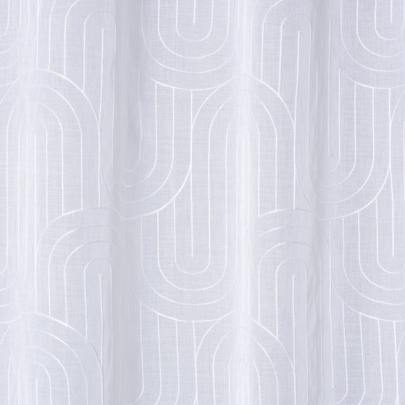 Firana z kółkami BEND 140x260 cm, kol. biały geometryczne łuki - 5903754819728