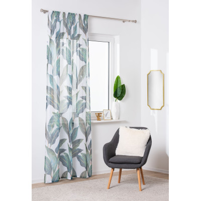 Firana z taśmą marszczącą Moku biała 140x260 cm liście - 5903754826979