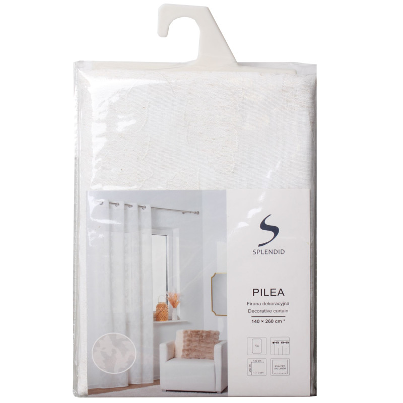Firanka z kółkami PILEA, 140/260, kol biały fantazyjny wzór - 5903754830785