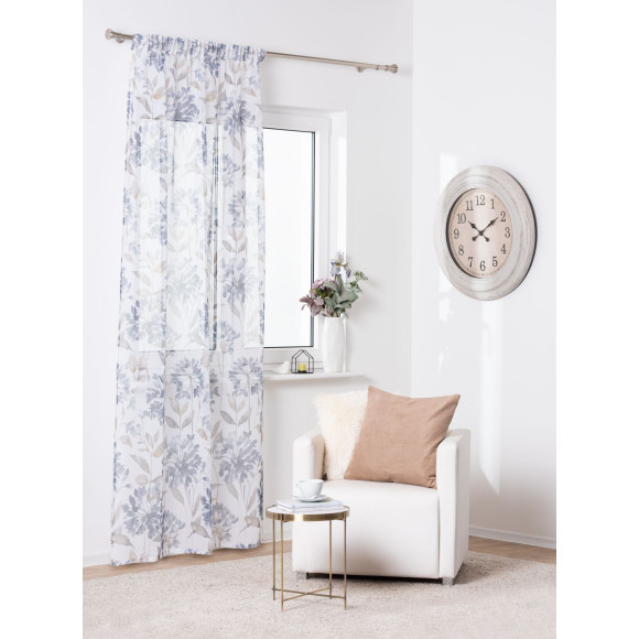 Firana z taśmą marszczącą Planto motyw kwiatowy 140x260 cm biało-szara - 5903754826986