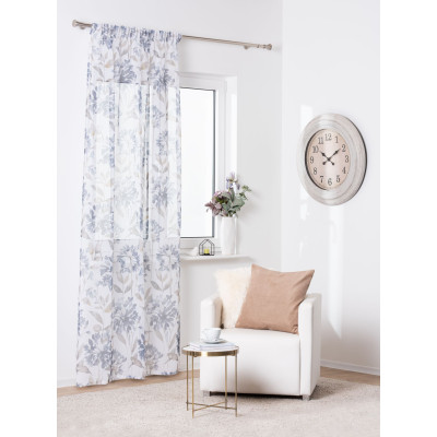 Firana z taśmą marszczącą Planto motyw kwiatowy 140x260 cm biało-szara - 5903754826986