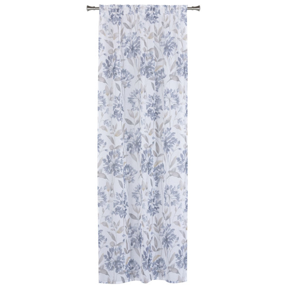 Firana z taśmą marszczącą Planto motyw kwiatowy 140x260 cm biało-szara - 5903754826986