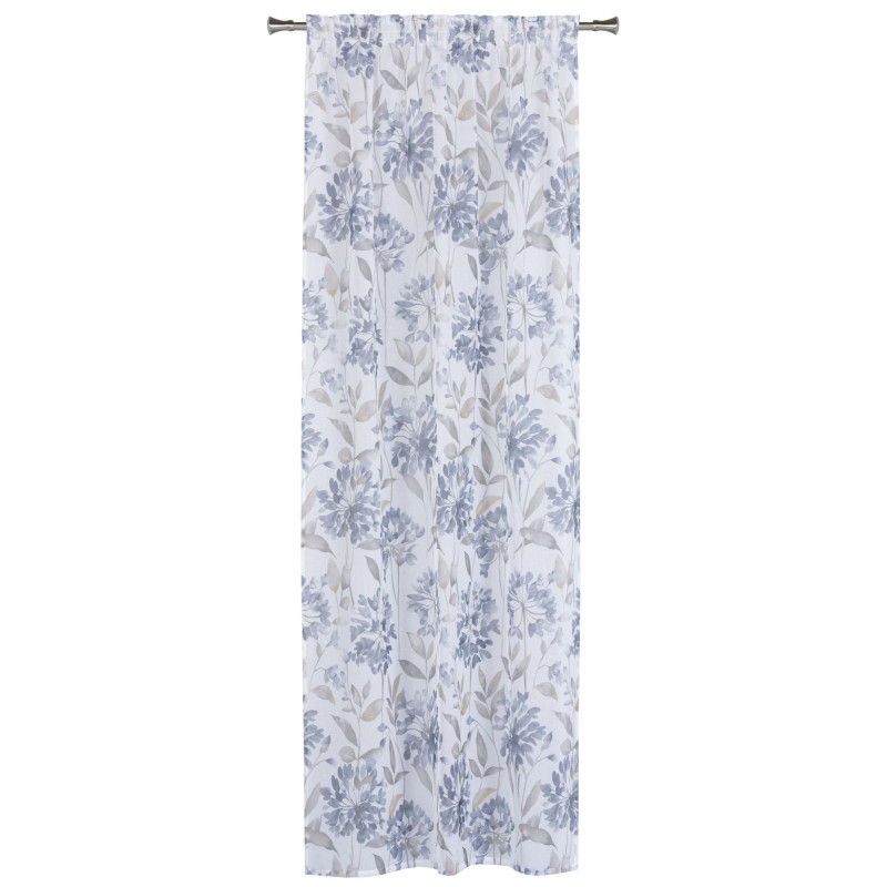 Firana z taśmą marszczącą Planto motyw kwiatowy 140x260 cm biało-szara - 5903754826986