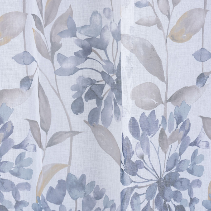 Firana z taśmą marszczącą Planto motyw kwiatowy 140x260 cm biało-szara - 5903754826986