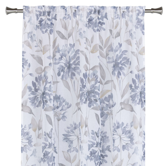 Firana z taśmą marszczącą Planto motyw kwiatowy 140x260 cm biało-szara - 5903754826986