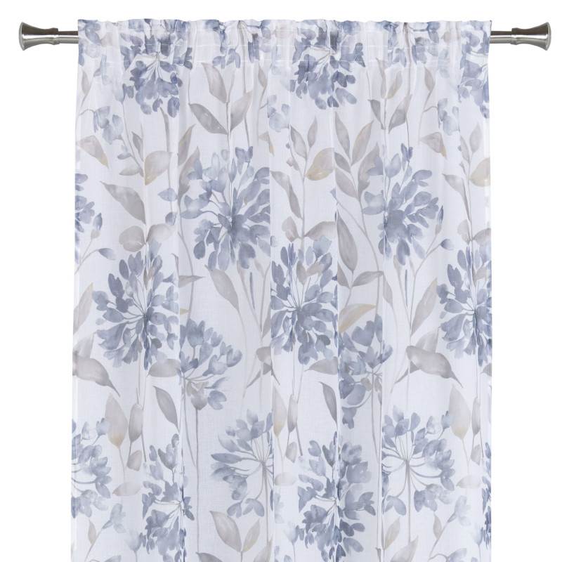 Firana z taśmą marszczącą Planto motyw kwiatowy 140x260 cm biało-szara - 5903754826986