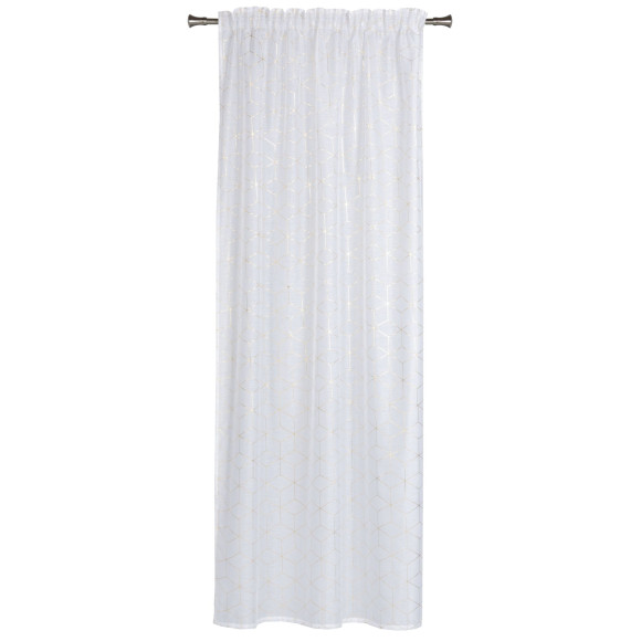 Firana z taśmą SANSO 140x260cm kol biały/złoty błyszczący wzór - 5903754828263