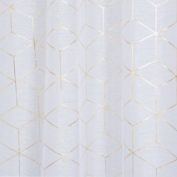 Firana z taśmą SANSO 140x260cm kol biały/złoty błyszczący wzór - 5903754828263