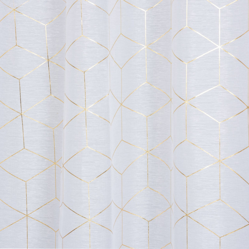 Firana z taśmą SANSO 140x260cm kol biały/złoty błyszczący wzór - 5903754828263