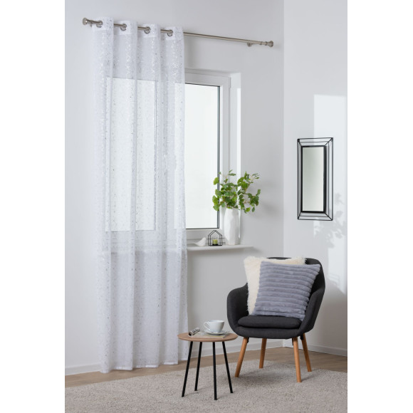 Firana z kółkami VIHAR 140/260 cm, kol. biały srebrny wzór - 5903754824500