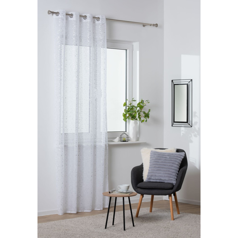 Firana z kółkami VIHAR 140/260 cm, kol. biały srebrny wzór - 5903754824500