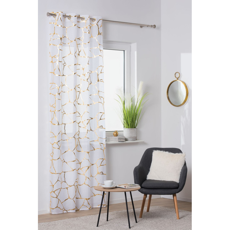 Firana z kółkami WUSTE 140x260cm kol biały/złoty - 5903754814549