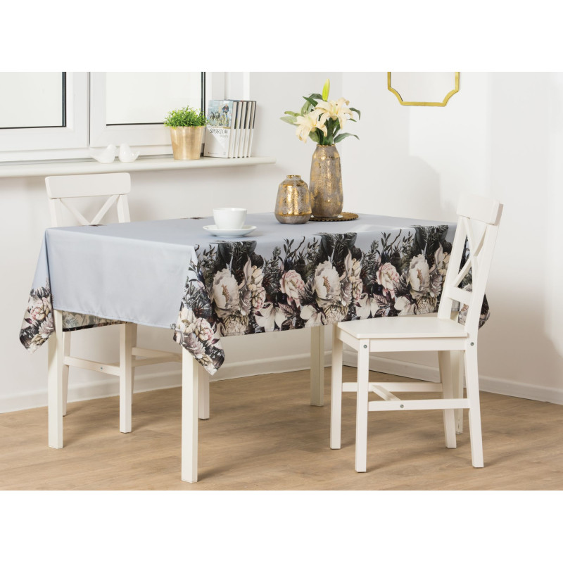 Obrus Alice 140x180 cm szary w kwiaty - 5903754806711