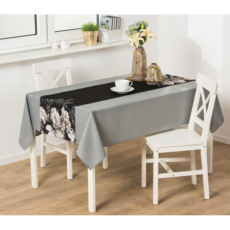 Bieżnik Alice 40x140 cm czarny w kwiaty - 5903754806735