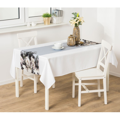 Bieżnik Alice 40x140 cm szary w kwiaty - 5903754806742