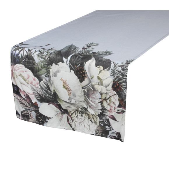 Bieżnik Alice 40x140 cm szary w kwiaty - 5903754806742