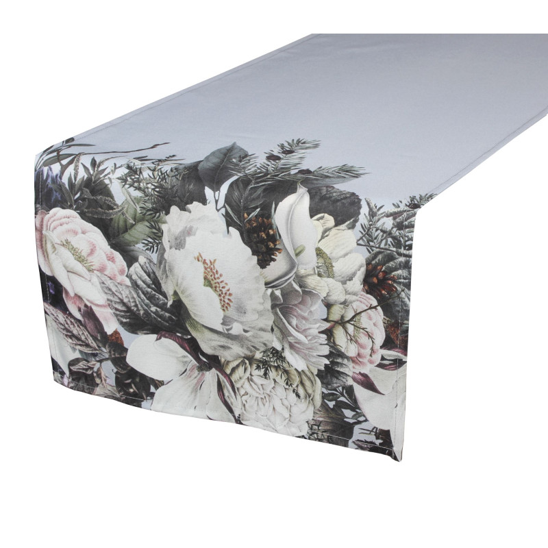 Bieżnik Alice 40x140 cm szary w kwiaty - 5903754806742