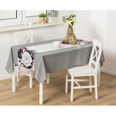 Bieżnik Lucia 40x140 cm biały w kwiaty - 5903754806674