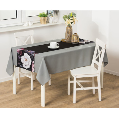 Bieżnik Lucia 40x140 cm czarny w kwiaty - 5903754806681