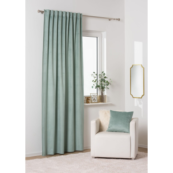 Zasłona z taśmą ABETO 140/260 cm kol. szałwia wzór w jodełkę - 5903754828676