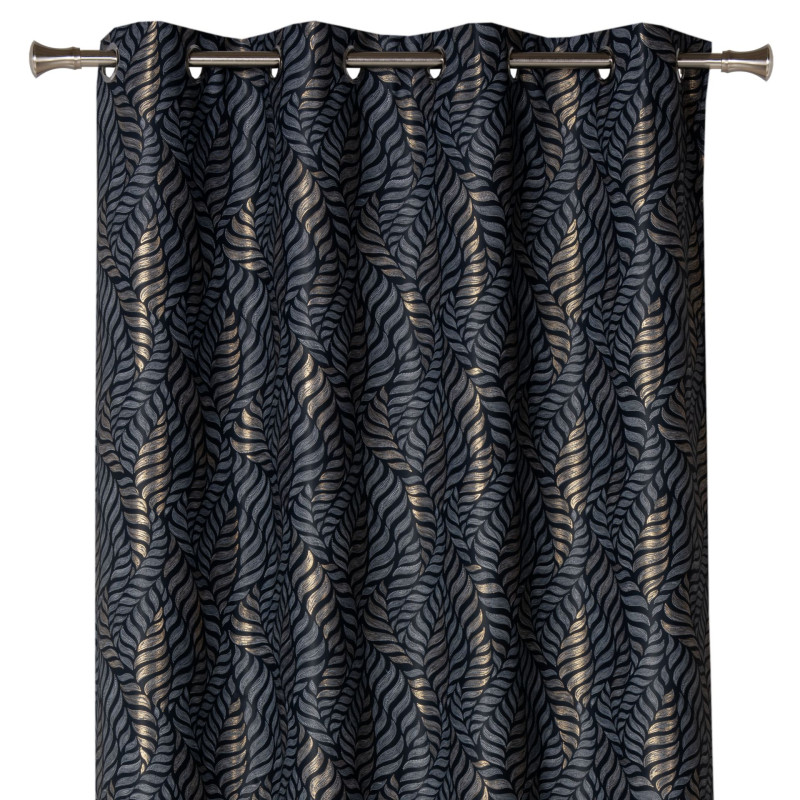 Zasłona z kółkami ALLORO 140x260cm,czarny/złoty nadruk - 5903754828621